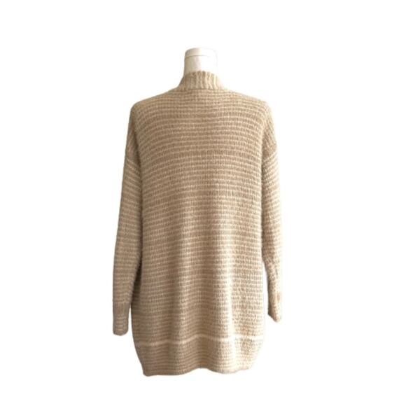 Debut Cardigan Taupe Cream Stripe Open Front Eyelash Soft Cardigan Sweater Small - Picture 5 of 12